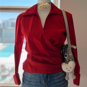 Elegant Red Wrap Blouse